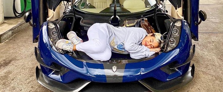 Carina Lima resting in Koenigsegg Regera
