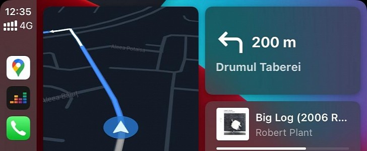Google Maps and music playing on the CarPlay dashboard