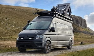 "The Lion" Camper Van Pairs a Rugged Exterior With a Warm, Ski Lodge-Inspired Interior