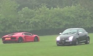 The Moment when a Lamborghini Aventador Meets an Alfa Romeo while Drifting Offroad