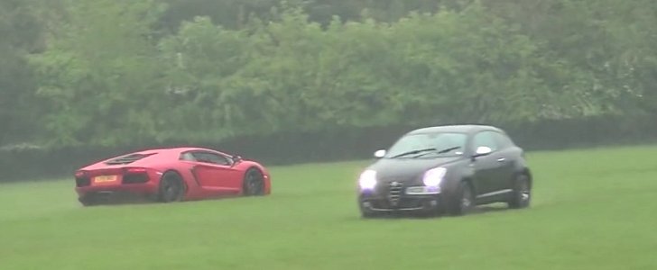 Lamborghini Aventador Meets an Alfa Romeo while Drifting Offroad