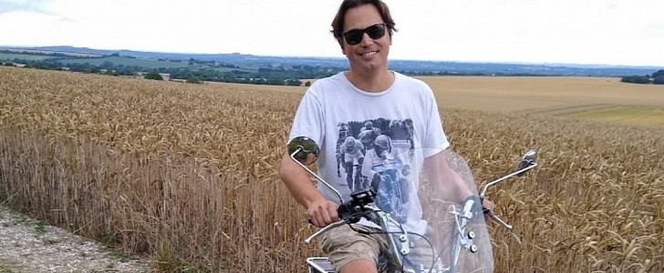 A man and his "steed:" Paul Taylor plans to visit only destinations with rude names, as Moronic Moped Marathon kicks off
