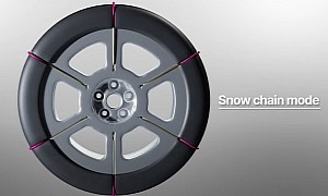 The Mother of All Snow Chains Is So Crazy It Makes the Car's Wheels Look Like Pizza