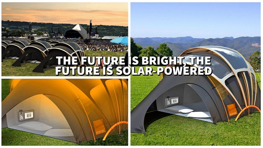 The Orange Solar Tent was a 2009 concept that featured solar cells for charging all devices, underfloor heating, and Wi-Fi
