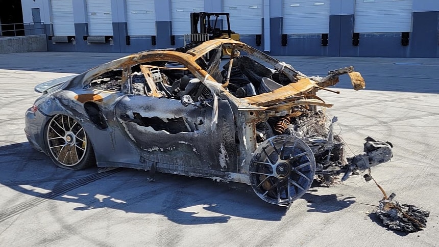 2018 Porsche 911 Turbo S burned to a crisp