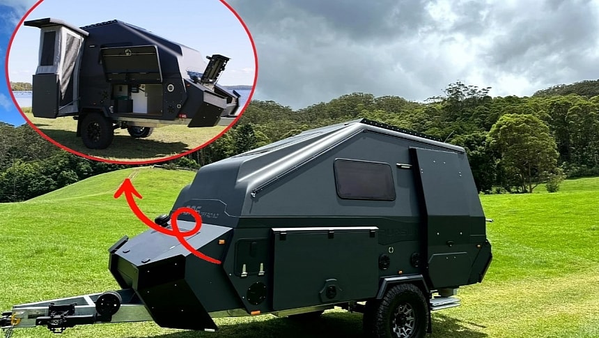 The Carbon Pursuit is Australia's take on teardrop trailers: beefy, off-road and off-grid capable