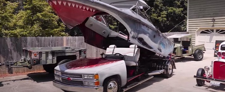 The Shark Truck was made from an old Chevy dump truck and a fiberglass boat