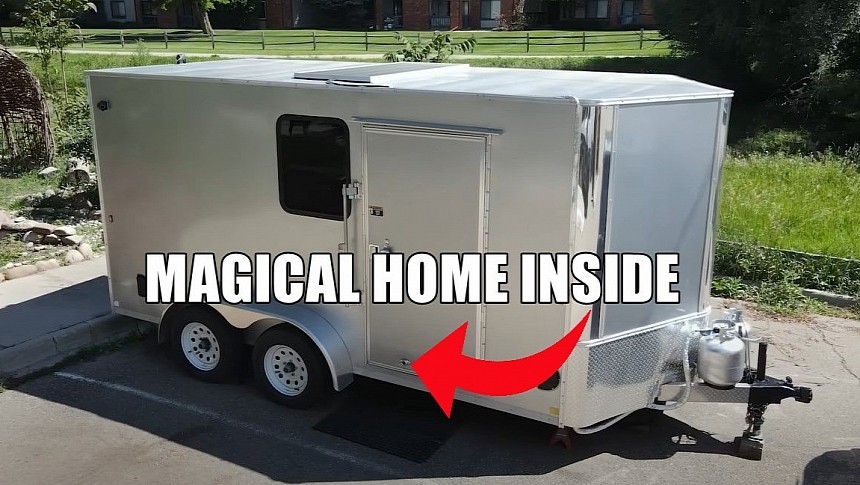 The Stealthy Stag is a stealth cargo trailer converted into the most magical tiny house