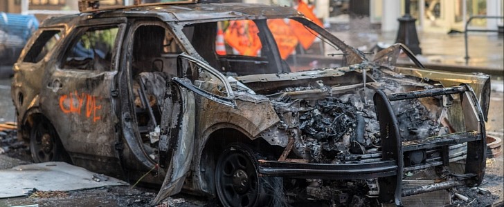 Car-torching remains a form of protest, as seen here in Seattle, Washington, in May 2020