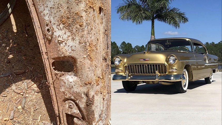 The team that built the gold car replica found rusty piece of the original