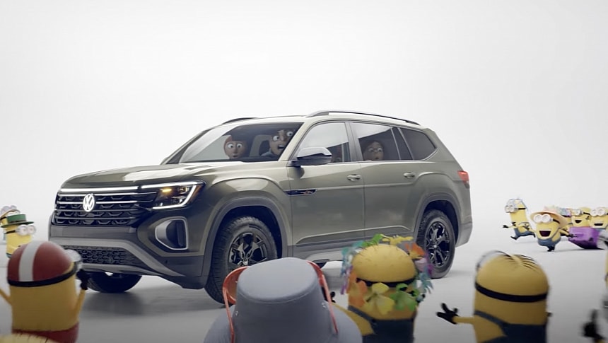 The Volkswagen Atlas surrounded by minions