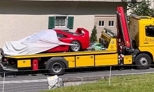 The Walk of Shame: Ferrari F40 Gets Its Face Covered Up After Crashing at Hill Climb Event