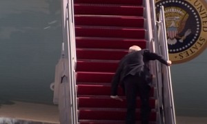 The Wind Knocks Down President Biden 3 Times in 3 Seconds on Air Force One Steps