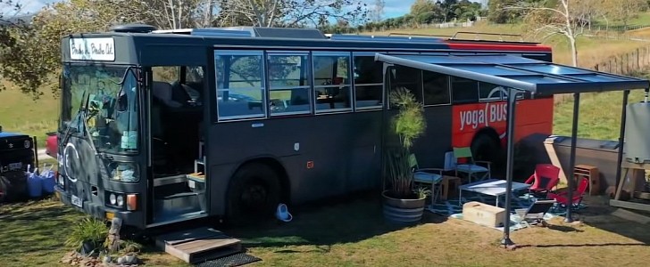 The Yoga Bus Is a Skoolie Turned Mobile Yoga Studio, With a Swing and Modular Interior