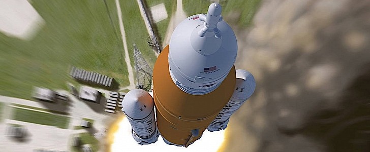 Space Launch System rocket rendering