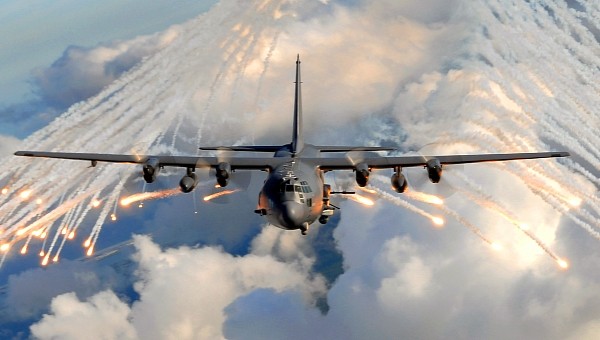 AC-130 Firing Chaff and Flairs 