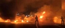 Thieves Set Vehicles Ablaze on Italian Highway, Ram Armored Truck with Semi