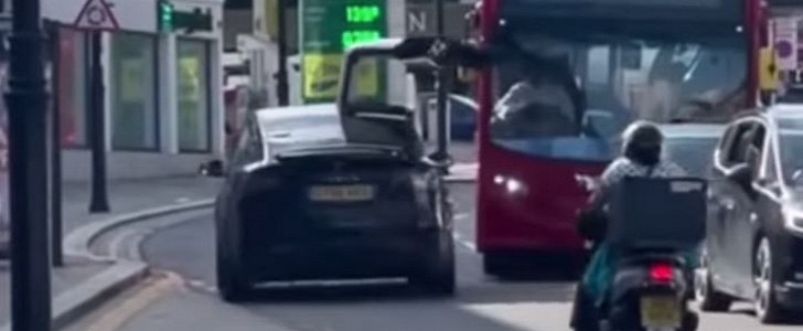 Tesla Model X with one door open slams into double-decker in preventable incident