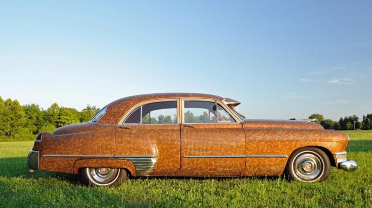 1949 Cadillac covered in pennies