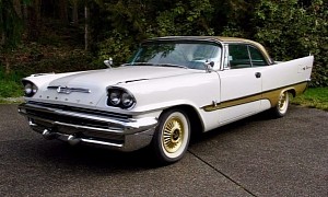 This 1957 DeSoto Adventurer Is a Rare Hemi-Powered Gem in White and Gold