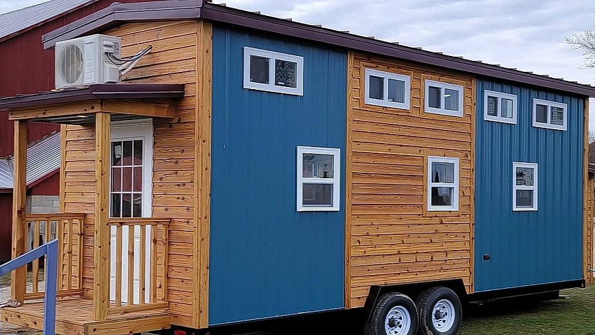 Blue tiny house by Great Lakes Tiny Homes