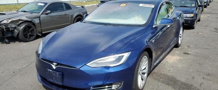 This Blue Tesla Model S Auctioned Off You Wouldn't Think It Went Through a Fire