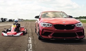 This Cartoonish Drag Race Sees a 50 HP Go-Kart Take On a Modified 460 HP BMW M140i