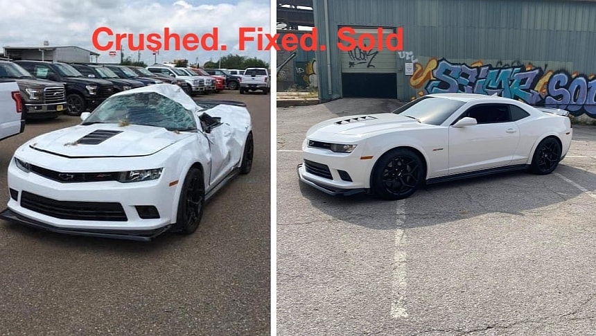 This 2015 Chevrolet Camaro was crushed, fixed, and sold