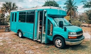 This Chevy Shuttle Bus Was Turned Into an Off-Grid Beach House on Wheels