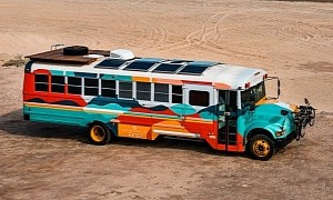 This Colorful Skoolie Is Both Music Studio on Wheels and Tiny Home