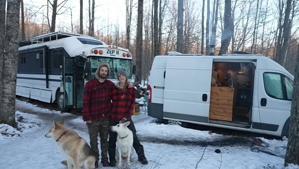 Couple attempts to live in the north for the whole winter in two off-grid RVs