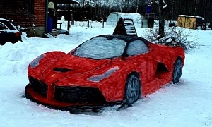 This Couple’s Ferrari LaFerrari Made Entirely of Snow Is a Modern Love Story
