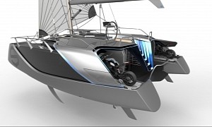 This Eco-Friendly Catamaran Includes an Adrenaline Seeker’s Motorcycle Garage