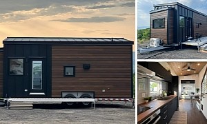 This Elegant Tiny Home Hides Spa-Like Bathroom & Large Kitchen, Is Made for Year-Round Use