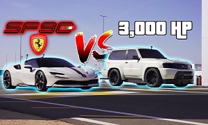 This Ferrari SF90 vs. a 3,000-HP Nissan "Patrol" Race Started Well but Ended in Disaster