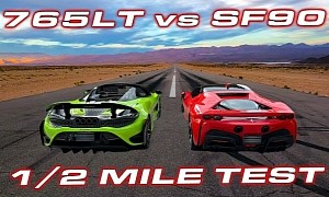 This Ferrari SF90 vs. McLaren 765LT Spider Battle Isn't Your Typical 1/2-mile Drag Race