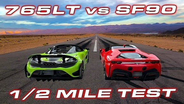 This Ferrari SF90 vs. McLaren 765LT Spider Battle Isn't Your Typical 1/2-mile Drag Race 