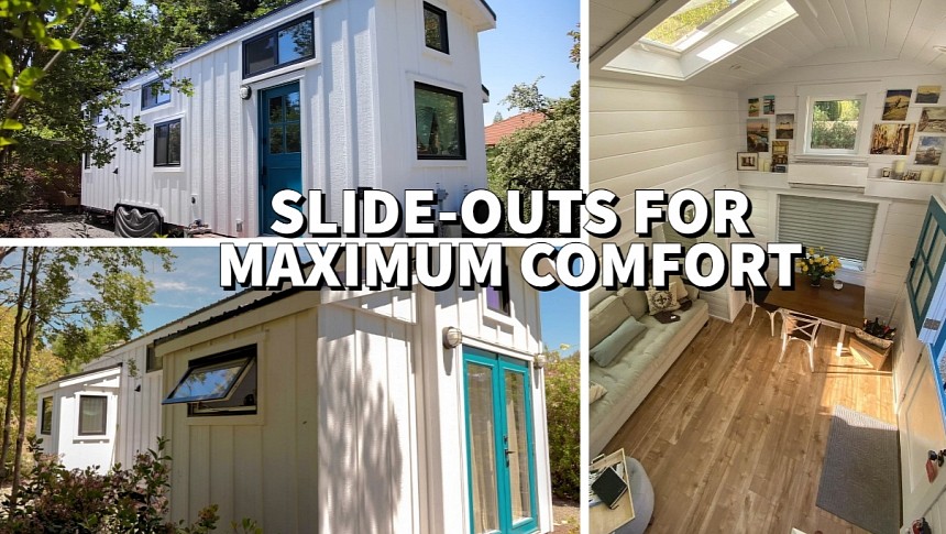 Blue Door House is a custom tiny with two slide-outs and a very unique layout