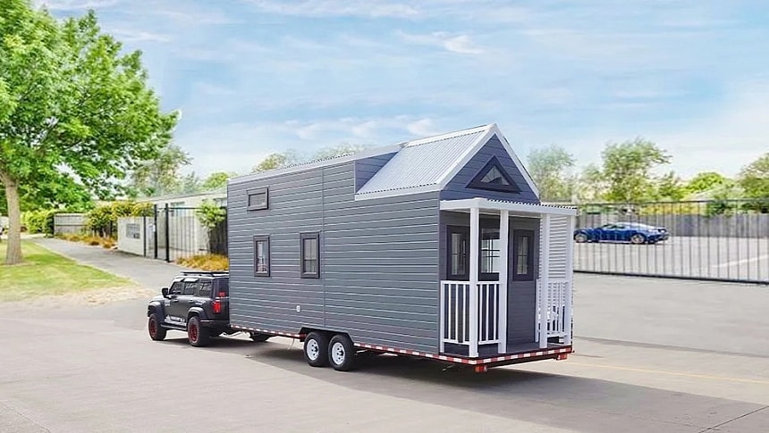 The Florida tiny house is a three-bedroom home with a built-in porch