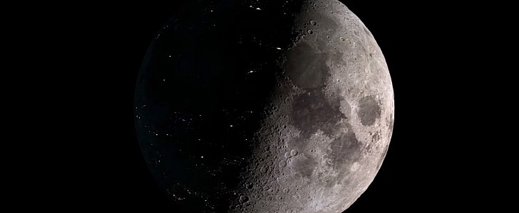 Imagined Moon colonies as seen from Earth