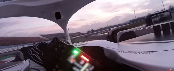 POV of 2022 Scuderia Alpha Tauri F1 car on the track