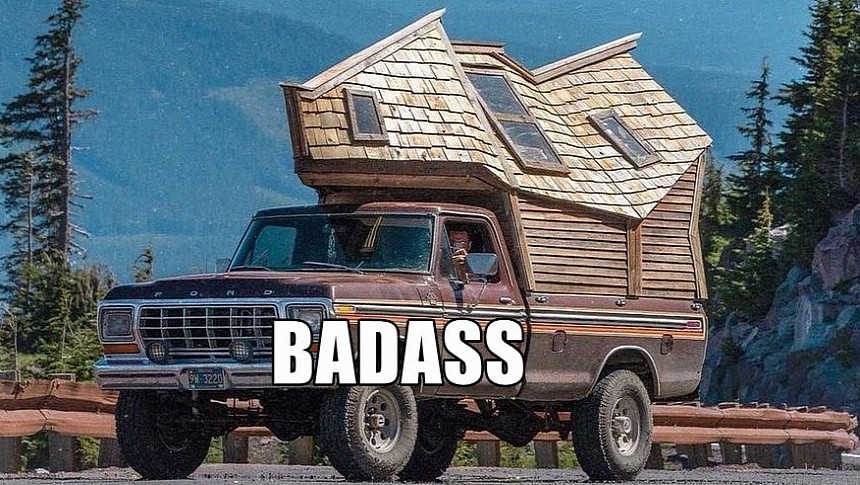 Truck Cabin is a full DIY tiny house sitting in the bed of a '79 Ford F-250