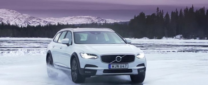 This Is What Ice Drifting a Volvo V90 Cross Country Looks Like