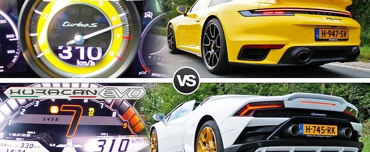 photo of This Is What Work-from-Home Drag Racing Looks like: 911 Turbo S Vs. Huracan EVO image