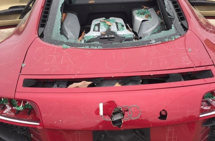 The man's Audi R8 was destroyed by his wife after she found out he cheated on her