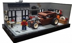 This LEGO Ideas Rat Rod Garage Is Small but Packed With Details
