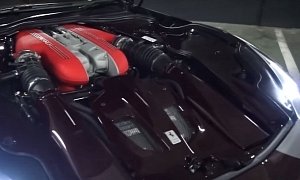 This London-Driven Ferrari F12 TDF Has Amazing Dark Red Carbon Fiber Engine Bay