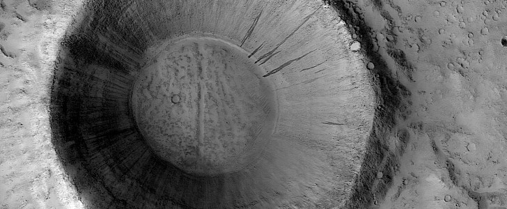 Impact crater in the Phlegra Montes region of Mars