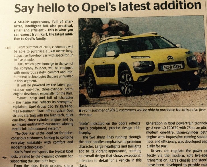Newspaper Thinks the Opel Karl Is a... Citroen