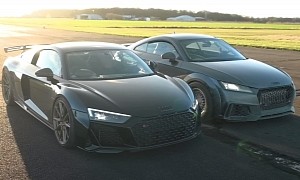 This Photo Finish 2,000HP Drag Race Sees the Audi R8 Take On Its TT RS Baby Brother